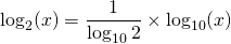 \log_2(x) = \dfrac{1}{\log_{10}2}\times\log_{10}(x)